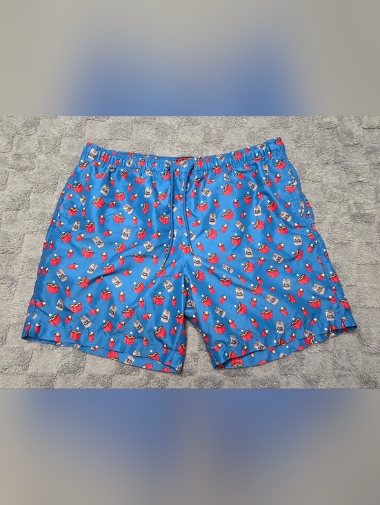 Party Sharks Other - Party Sharks Swim Trunks Men's Blue Printed Swim Trunks with Fun Red Cup Pattern